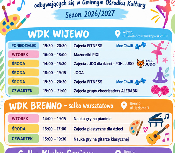 Oferta zajęć odbywających się w Gminnym Ośrodku Kultury
